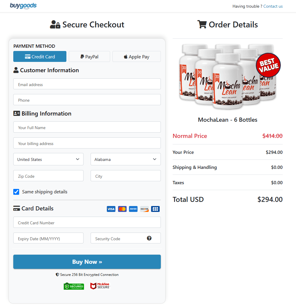 MochaLean order page